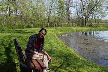 Sandra at pond at George Washington Carver National Monument